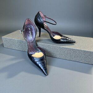Via Spiga Ankle Strap Pointed Toe Heels Black Leather Size 9.5